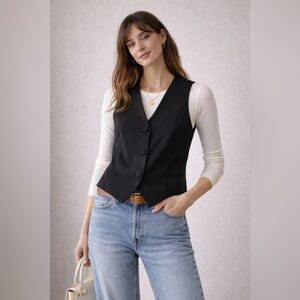 Madewell Women’s Black Wool Blend Tailored Button-Up Vest Minimalist Career 2